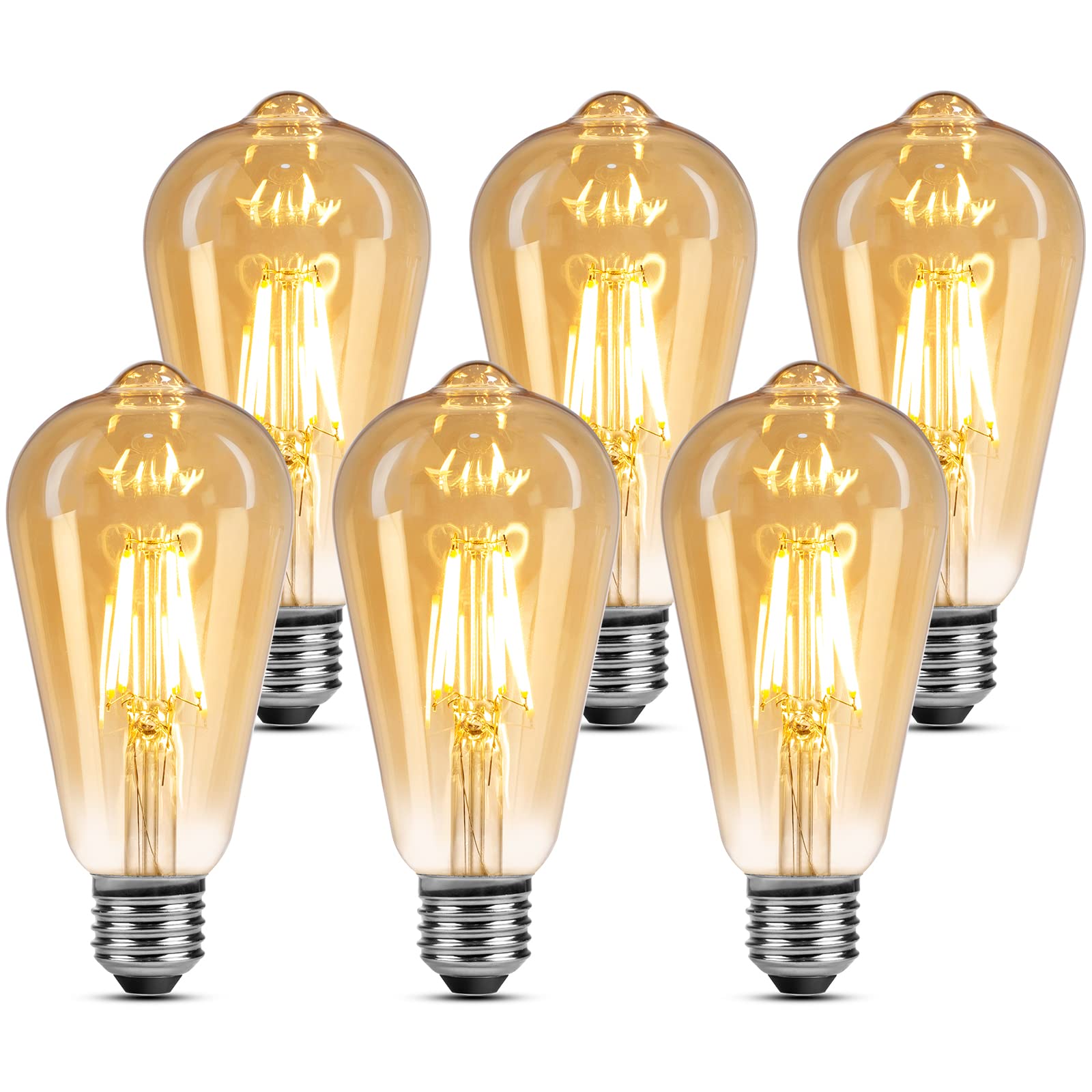 Lepro LED E27 Screw Bulb, ST64 E27 Vintage Light Bulbs, 4W 450lm, 40W Equivalent GLS Bulb, Warm White 2500K LED Filament Bulbs Edison Screw, Antique Style Retro Amber Glass, Non Dimmable, Pack of 6
