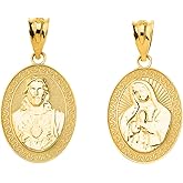 Certified 14k Gold Sacred Heart of Jesus and Immaculate Heart of Mary Reversible Medal Pendant