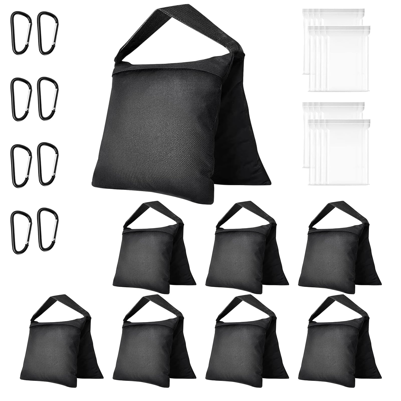 EMART 8 Pack Heavy Duty Sandbags - Weight Bags Heavy Duty Saddlebags Sand Bags for Photography, Backdrop Stand, Light Stand, Tripod, Photo Video Studio, Canopy, Patio, Tent - Black