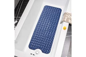 TreeBud Bathtub Mats for Shower Tub - Non Slip TPE Bath Mat 39 x 16 Inch Extra Long Bath Mat, Bath Tub Mat for Bathroom with Machine Washable (Navy)