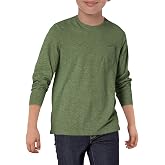 Haloumoning Boys Long Sleeve Shirts Casual Crewneck Tops Tees 5-14 Years | Solid Color,Basic Tees,Chest Pocket,Soft Comfortable,Fashion Clothes