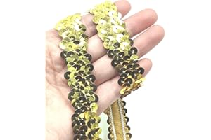 YOOGCORETT 3 Yards Gold Elastic Sequin Ribbon Trim Glitter Metallic Stretch Flat Sequin Fabric Ribbon Lace for DIY Crafts,Sewing, Dress Costume,Wedding Embellishments 20mm