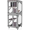 Aivituvin Cat Catio Outdoor Cat House Movable Large Enclosures on Exercise Wheels Kitty Cage with Upgraded Resting Box,Waterproof Cover