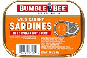 Bumble Bee Sardines in Louisiana Hot Sauce, 3.75 oz Tin - Wild Caught, Gluten Free, Keto, Kosher