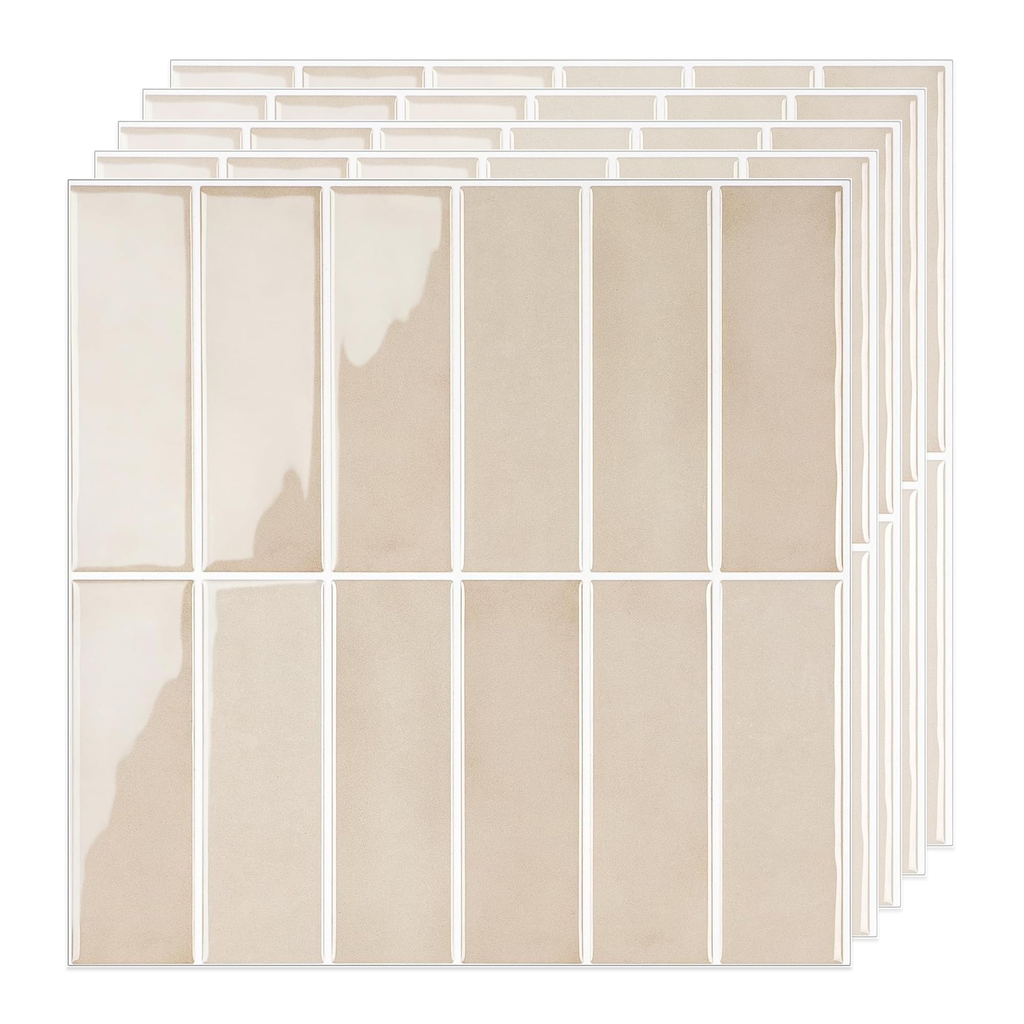 Photo 1 of Select 5 Pack Peel and Stick Backsplash Tiles, 3D Wall Panels with Commercial-Grade Adhesive, Extra Thick Water & Heat-Resistant Stick-On Tile Backsplash for Kitchen, Laundry,12" x12” (Almond)