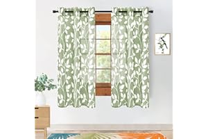 XTMYI 72 Inch Long Sheer Curtains for Living Room 2 Panels Set,Neutral Leaf Printed Patterned Forest Theme Boho Woodland Nursery Curtains Boy Girl Baby,Sage Green,6 FT Length
