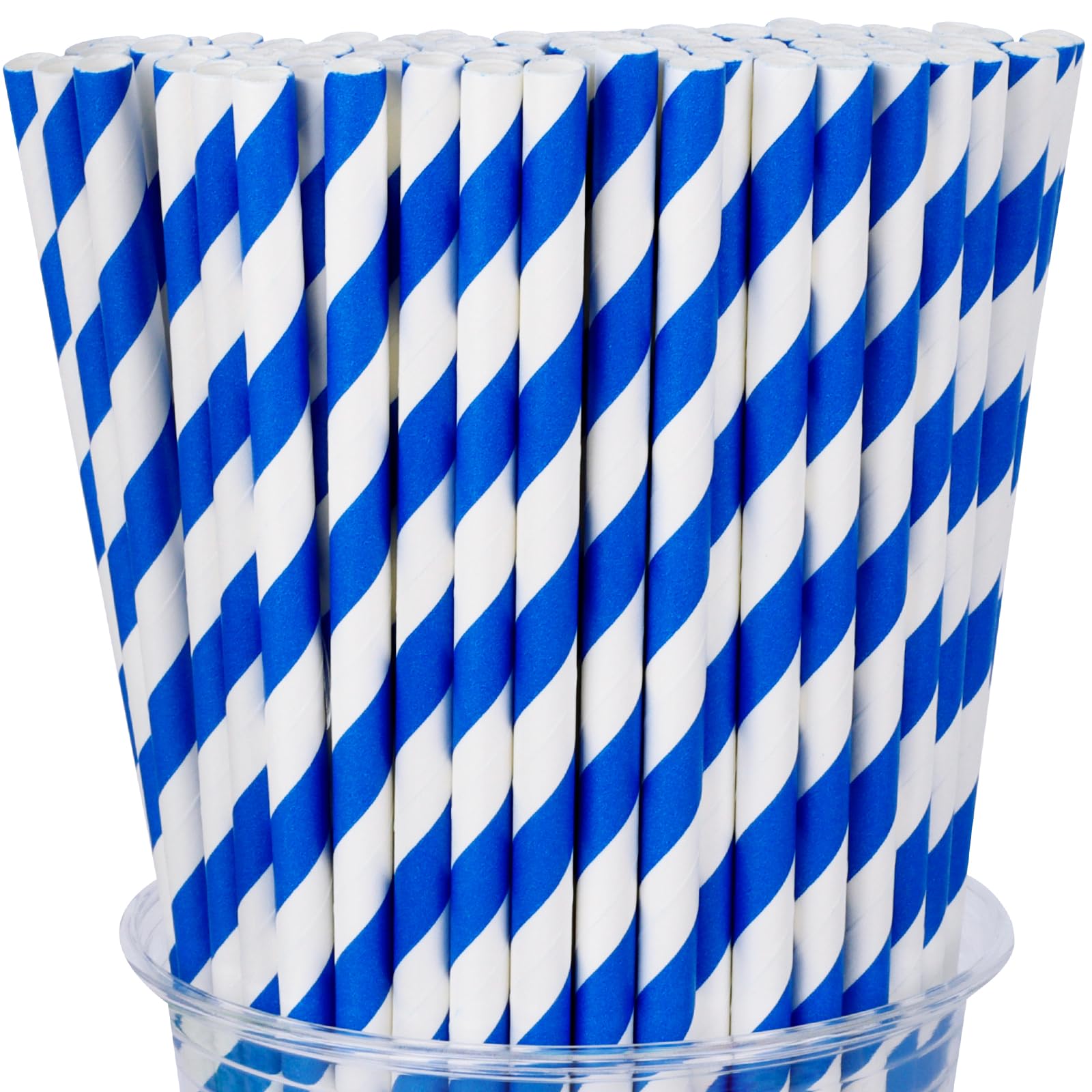 Photo 1 of 100 Packs Navy Blue Biodegradable Striped Paper Straws, Disposable Drinking Straws for Birthday Carnival Summer Pool Party Wedding Baby Shower Halloween Christmas Party Decoration Supplies