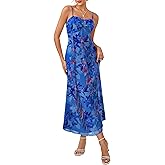 GRACE KARIN Women's Summer Floral Maxi Dress Spaghetti Strap Ruffle Wedding Guest Dresses Beach Long Mesh Sundress