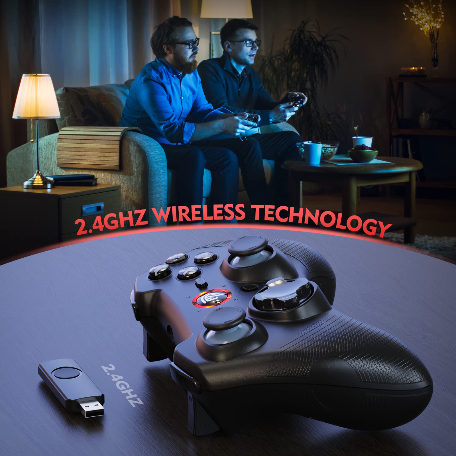 EasySMX Wireless Game Joystick Controller, 2.4G Wireless Gamepad Joystick PC, Dual Vibration, 14 Hours of Playing for PC/PS3/TV Box/Nintendo Switch (Black)