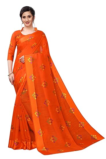 Womens Digital Linen Saree with Unstitched Blouse Piece (Digi555)