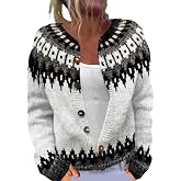 Fair Isle Cardigan Sweater Women Open Fornt Button Down Icelandic Sweater 2025 Fall Winter Vintage Embroidered Knit Coat Top