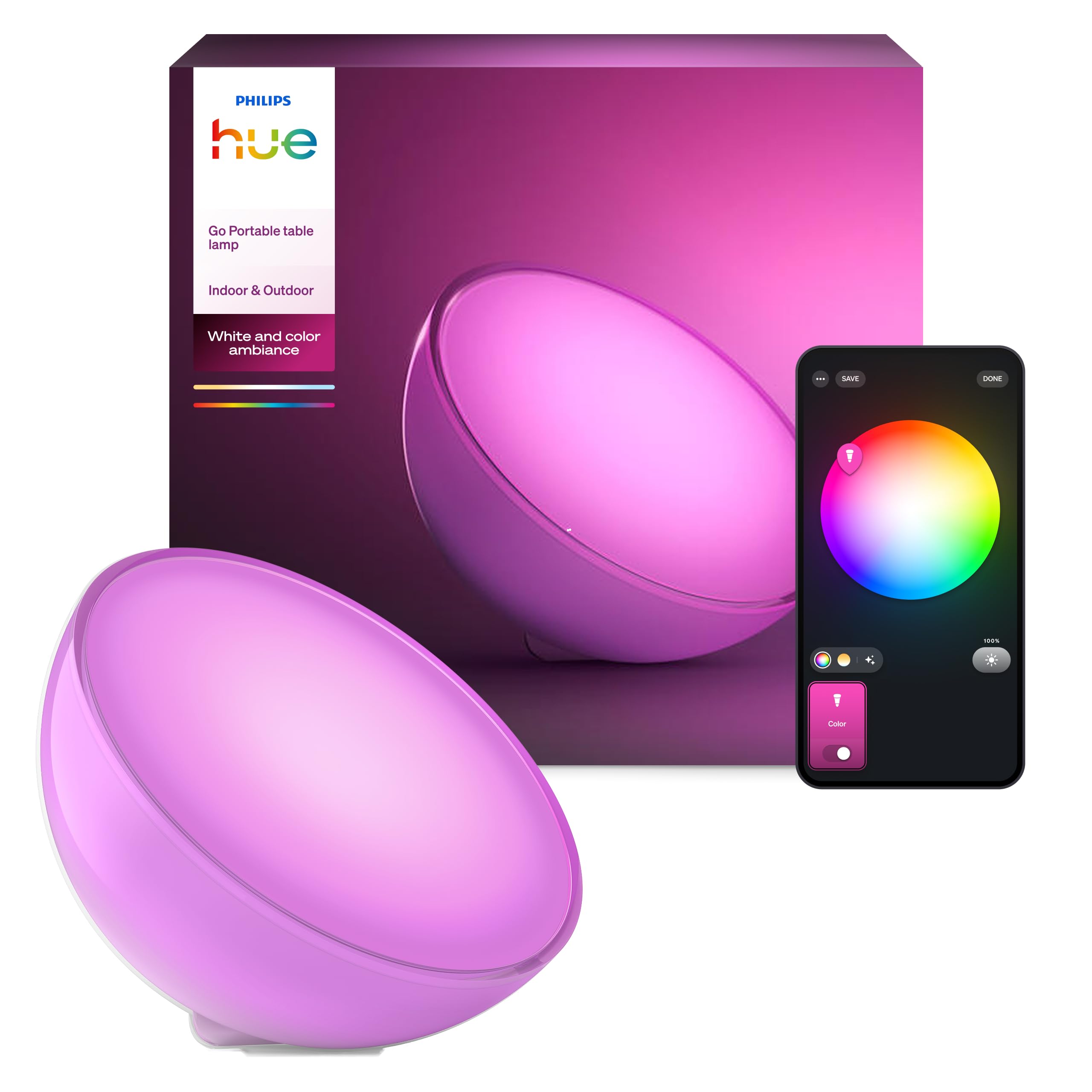 Philips Hue Go 2.0 White & Colour Ambiance Smart Portable Light with Bluetooth, Works with Alexa and Google Assistant (Pack of 1)