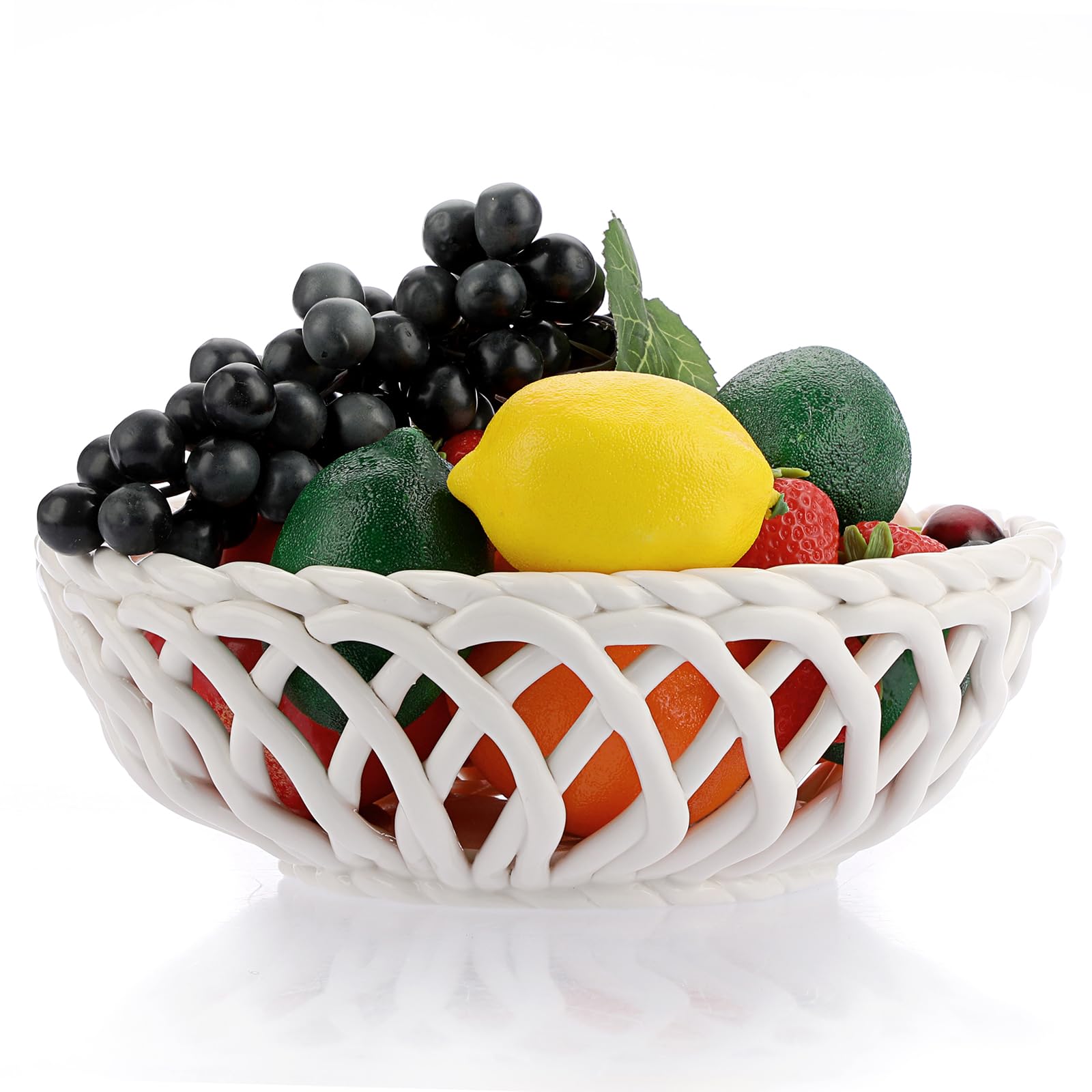 OGANAZI Ceramic Fruit Bowl for Kitchen Counter, Large Fruit Basket for Table Countertop, Decorative Woven Fruit Bowl Fruit Storage Basket for Home, Kitchen Counter Serving Bowl for Fruit, 24.8*8.1cm