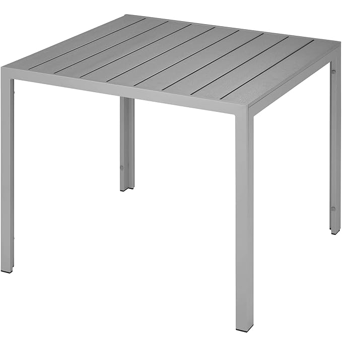TecTake 800587 Gartentisch, Wetterfest, aus Aluminum und Kunststoff, Paneele in Holzoptik, Zwei höhenverstellbare Füße | Dive