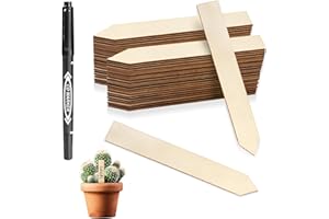 FLATRI 50 PCS Plant Labels with a Black Marking Pen, 5.9 Inch Waterproof Plant Label for Outdoor Indoor Potted Plants, Wooden Plant Tags Gardening Gifts for Women Men
