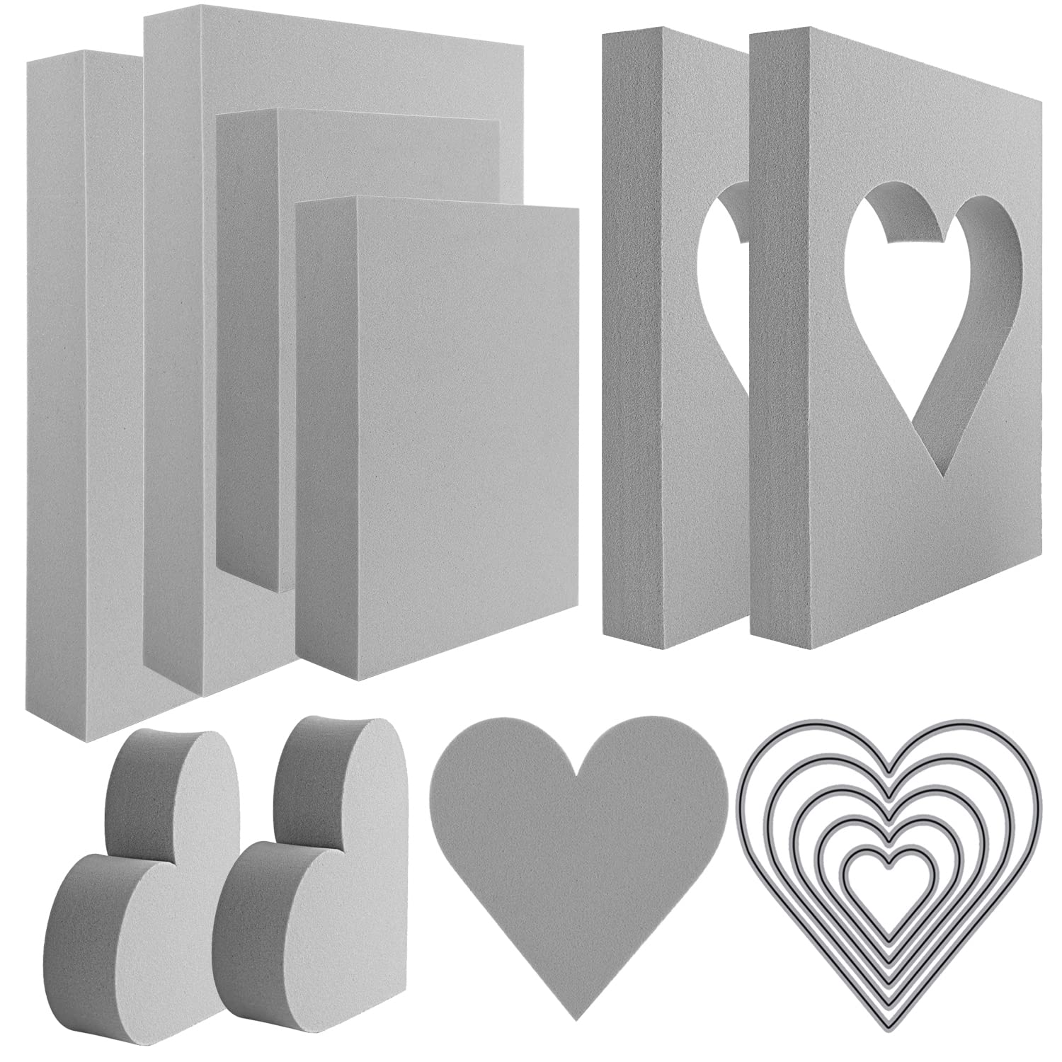 OTCRAFT 15 Pcs Large Stamping Foam Grey Moldable Heart Foam Stamps Plastic Dry Foam Stamp Pad Cut and Dry Foam Stamping Foam Block for for Sculpture, Modeling, DIY Arts and Handicrafts Projects