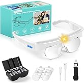 Magnifying Glasses with Lights,Flip-up Rechargeable Hands Free Headband Magnifying Glasses for Close Work with 3 Color Temperature, 5X 3.5X 2.5X 1.5X Professional Jeweler's Loupe Lighted Magnifiers