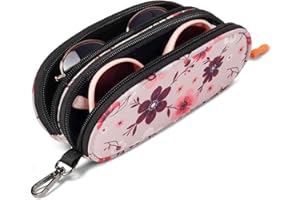 Tangoner Double Eyeglasses Case Soft Portable Zipper Sunglasses Pouch with Keychain Clip for Men Women