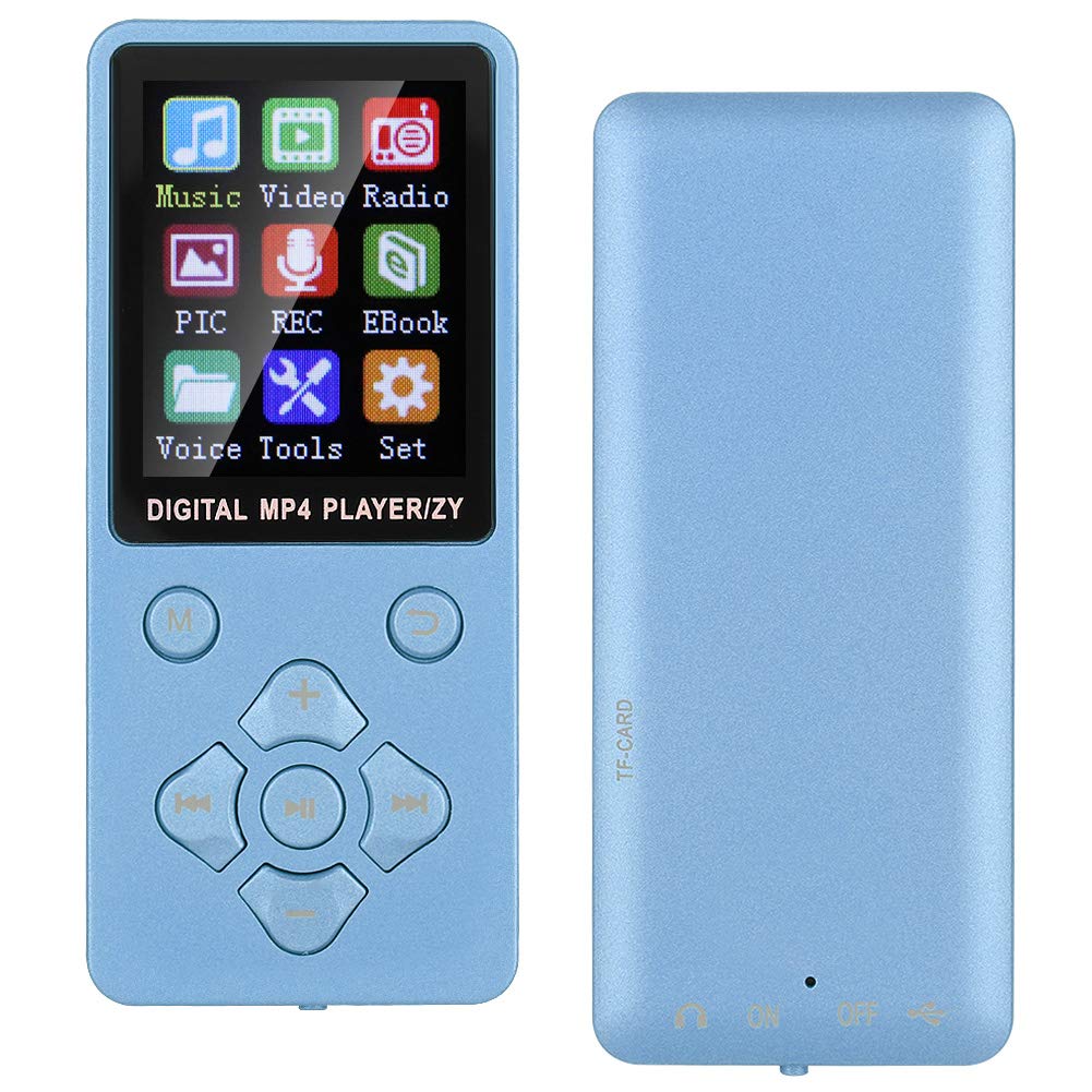 Denash MP4 MP3 Player, 1.8 Inch Screen Portable Bluetooth Digital Music Player, Radio Recording Video HIFI Sound Stereo Speaker, Expandable 32GB TF Card(Blue)