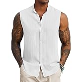 COOFANDY Mens Sleeveless Summer Shirts Beach Tank Tops Button Up Textured Tank Shirt for Vacation