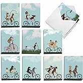 The Best Card Company - 20 Blank Note Cards with Envelopes (4 x 5.12 Inch) - All Occasion Animal Card Assortment (10 Designs, 2 Each) - Bike Chaser Pups AM8847OCB-B2x10