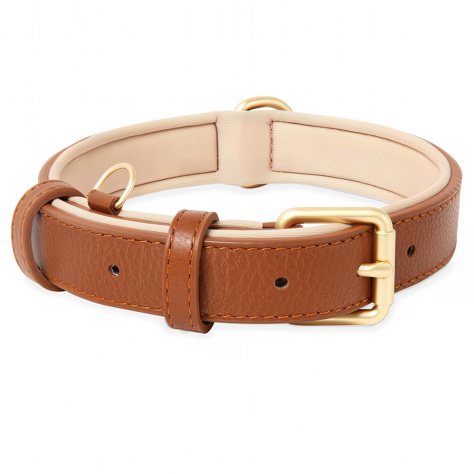 HEELE Soft Leather Dog Collar Small Dogs Breathable Padded with D Ring, Adjustable Classic Dog Pet Collar, Brown, S