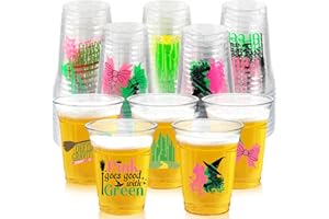 AMZFAVOR Witch Theme Party Decoration Plastic Cups, 50pcs 12 Oz Plastic Clear Disposable Drinking Cups for Witch Movie Birthday Wedding Summer Tropical Shower Party Supplies Favors Women Men Snack Cup Bulk