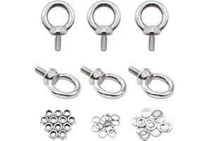 Dianrui 304 Stainless Steel M5 Male Thread Machinery Shoulder Lifting Ring Eye Bolt，Accessories Include Lock Nuts and Lock Washers and Flat Washers Set K1-045-M6-Kit