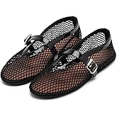 Women's Mesh Ballet Flats Buckle Strap Comfortable Ballerina Shoes Ladies Clear Fishnet Wide Width Flats for Women Slip-on Casual Dress Mary Jane Flats Fall 2025