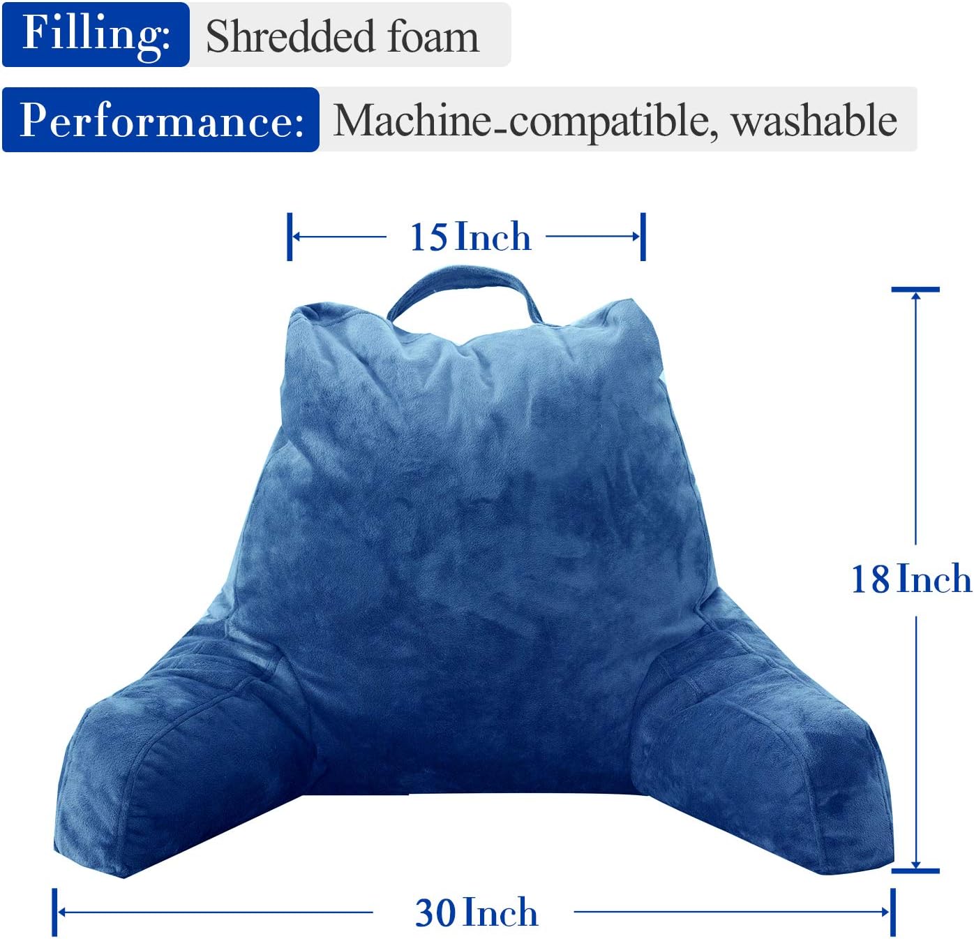 FASO Reading Pillow with Arms for Sitting in Bed，Adult Back Support for Bed with arms,Backrest Lounge Cushion with Pockets for Reading/Watching TV-18inch(Navy Blue): Kitchen & Dining