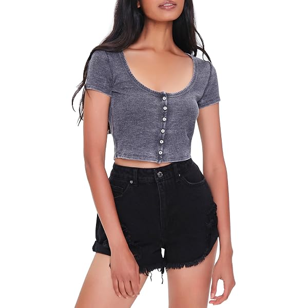 button front crop top forever 21