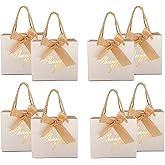 TKSBAG 50 Pack Small Thank You Gift Bags with Handles, 5.5''x 2.5''x4.7'' Mini White Gift Bags Bulk for Baby Shower, Birthday, Wedding, Party Favors