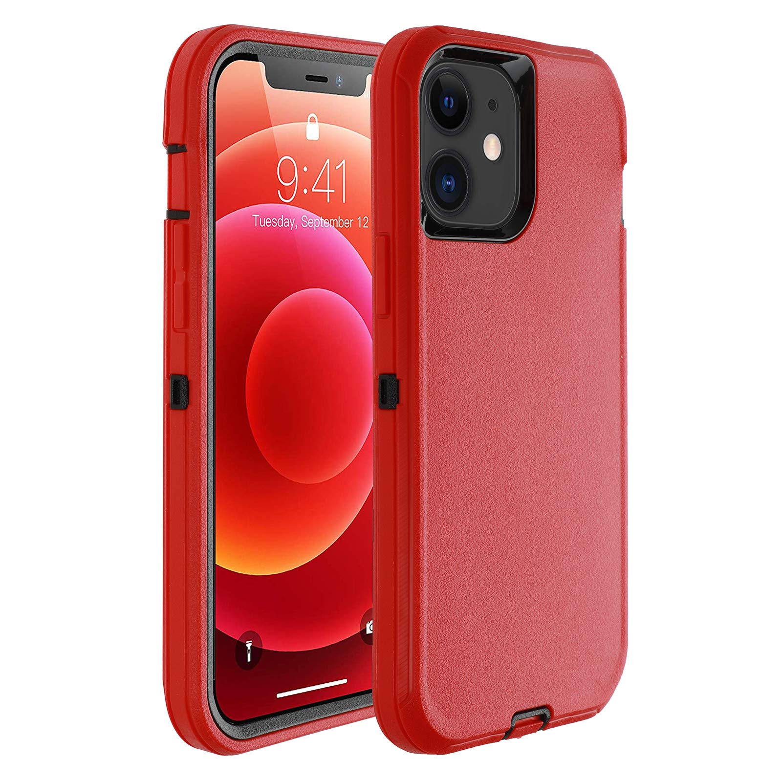 smartelf Compatible with iPhone 12 Mini Case(2020) 5.4 inch,Heavy Duty Shockproof Drop Protecton Hybrid Dual Layer Duable Hard Phone Cover-Red/Black