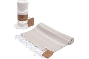 SMYRNA TURKISH COTTON Classical Series Turkish Beach Towel Oversized, 37x71 inch, Extra Large Quick Dry Sand Free Beach Blanket, Lightweight Cotton Pool, Spa, Travel, Gym, Adult Bath Towel, Beige