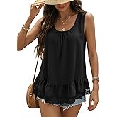 Dokotoo Casual Tank Tops for Women 2026 Round Neck Camisole Top Ruffled Hem Shirt Lace Trim Loose Summer Tops