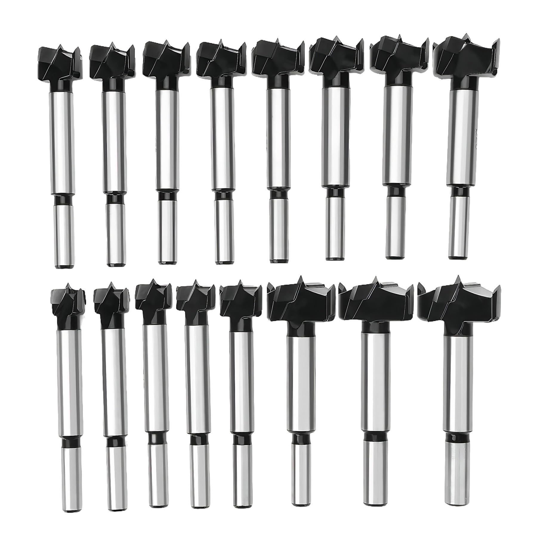 Meichoon Wood Drill Bits 15-35mm 16PCS, Forstner Drill Bits HSS Carbon Woodworking Tool Punching Bit Wood Slabs Flat Wing Drilling Hole Hinge Cemented Carbide Drilling Sets DC01