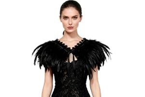 L'VOW Women's Real Nature Feather Shrug Cape Lace Shawl Collar Witch Cosplay Costumes for Halloween Carnival