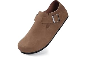 Torotto Women's Boston Clogs Cork Footbed Suede Slippers Arch Support Potato Shoes with Adjustable Buckle