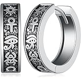 Viking Rune Celtic Wolf Ankh Roman Numeral Sobriety Black Cross Sterling Silver Vintage Hoop Earrings for Men Women