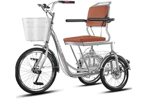 Adults Tricycle, 3 Wheeler Rickshaw Trikes with Sensitive Brake, Pneumatic Tires Spoke Wheels, Pedal Car with 20-Inch Front W