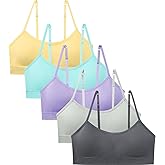 Suekaphin Girls Training Bra Padded Seamless Soft Bras for Girls with Adjustable Strapes Removable Pads Pack of 5