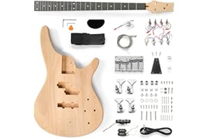 Ktaxon DIY Electric Bass Guitar with Mahogany Body, Ebony Fingerboard and Maple Neck, All Components Included Build Your Own Electric Guitar(KIB)