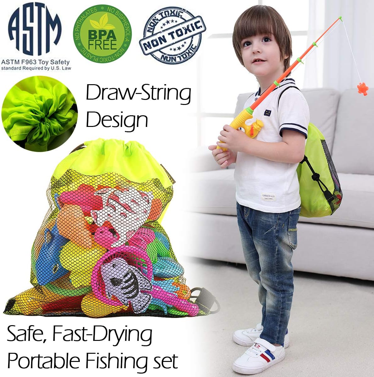 CozyBomB Magnetic Fishing Pool Toys Game for Kids - Water Table Bath-tub Kiddie Party Toy with Pole Rod Net Plastic Floating Fish Toddler Color Ocean Sea Animals Age 3 4 5 6 Year Old: Toys & Games