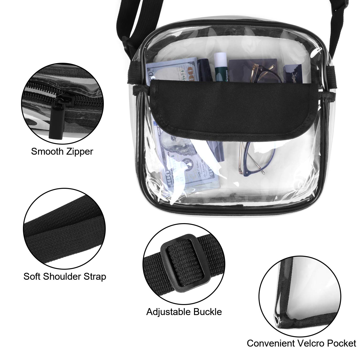 XquiziFit Clear Crossbody Bag NFL Stadium Approved Clear Bag with Adjustable Shoulder Strap and Wrist Strap for Work, Sports Games and Concert