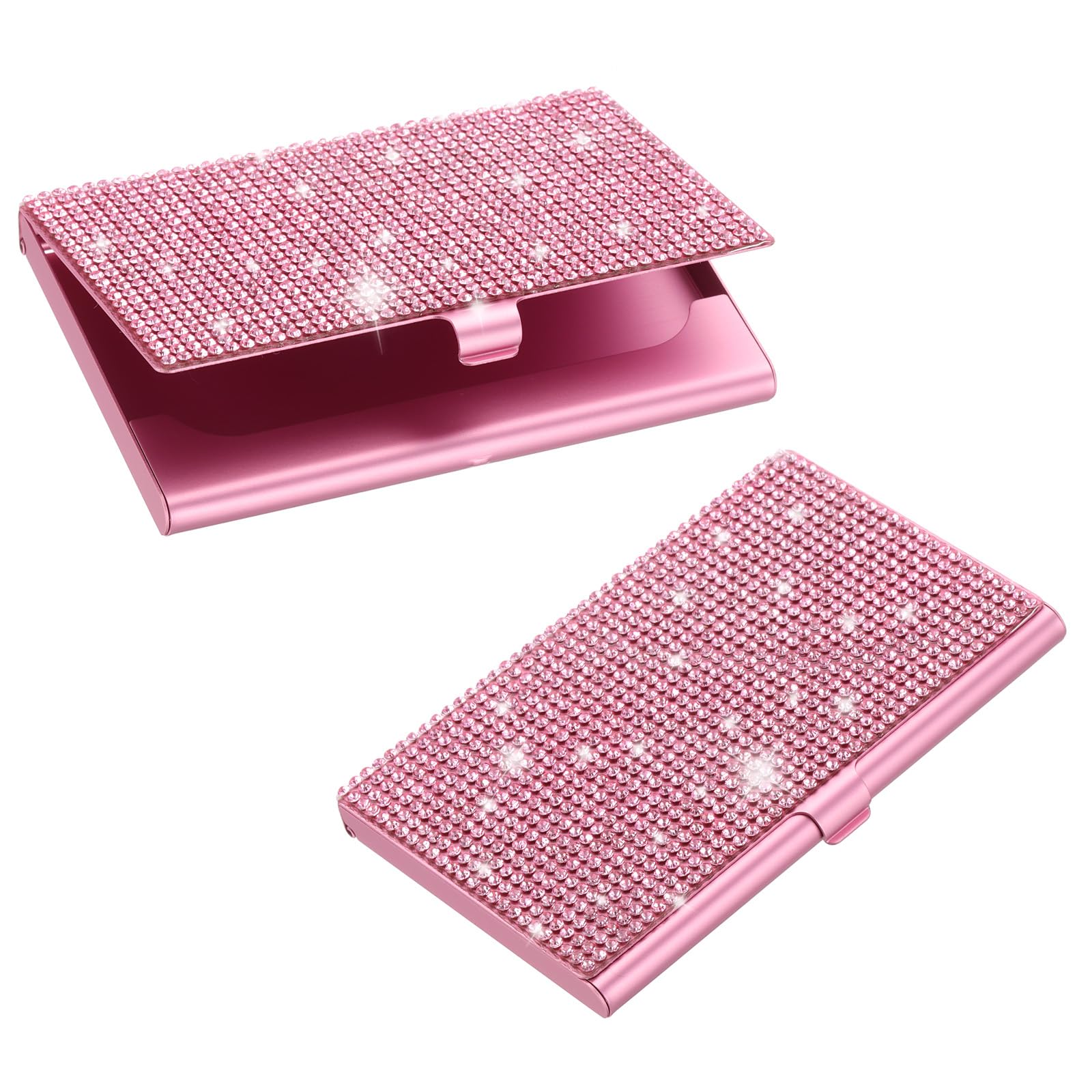 Photo 1 of PATIKIL Bling Alloy Business Card Holder, 2Pcs Rhinestone Name Credit Card Organizer Bling Pocket Display for Women Office Exhibition, Pink