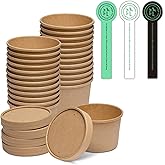 [25 Sets - 8 oz] Kraft Paper Food Soup Containers with Vented Lids, Microwavable Disposable Food Soup Bowls, Ice Cream Cups, 