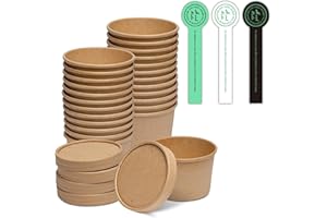 [25 Sets - 8 oz] Kraft Paper Food Soup Containers with Vented Lids, Microwavable Disposable Food Soup Bowls, Ice Cream Cups, 