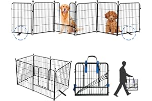 Gxsdj Metal Freestanding Dog Gates with Door, Foldable Dog Fence for The House Indoor, Extra Wide 165”W×32”H 6 Panels Puppy Gate Outdoor,Pet Gate for Stairs, Hallways or Doorway,Include Foot Support