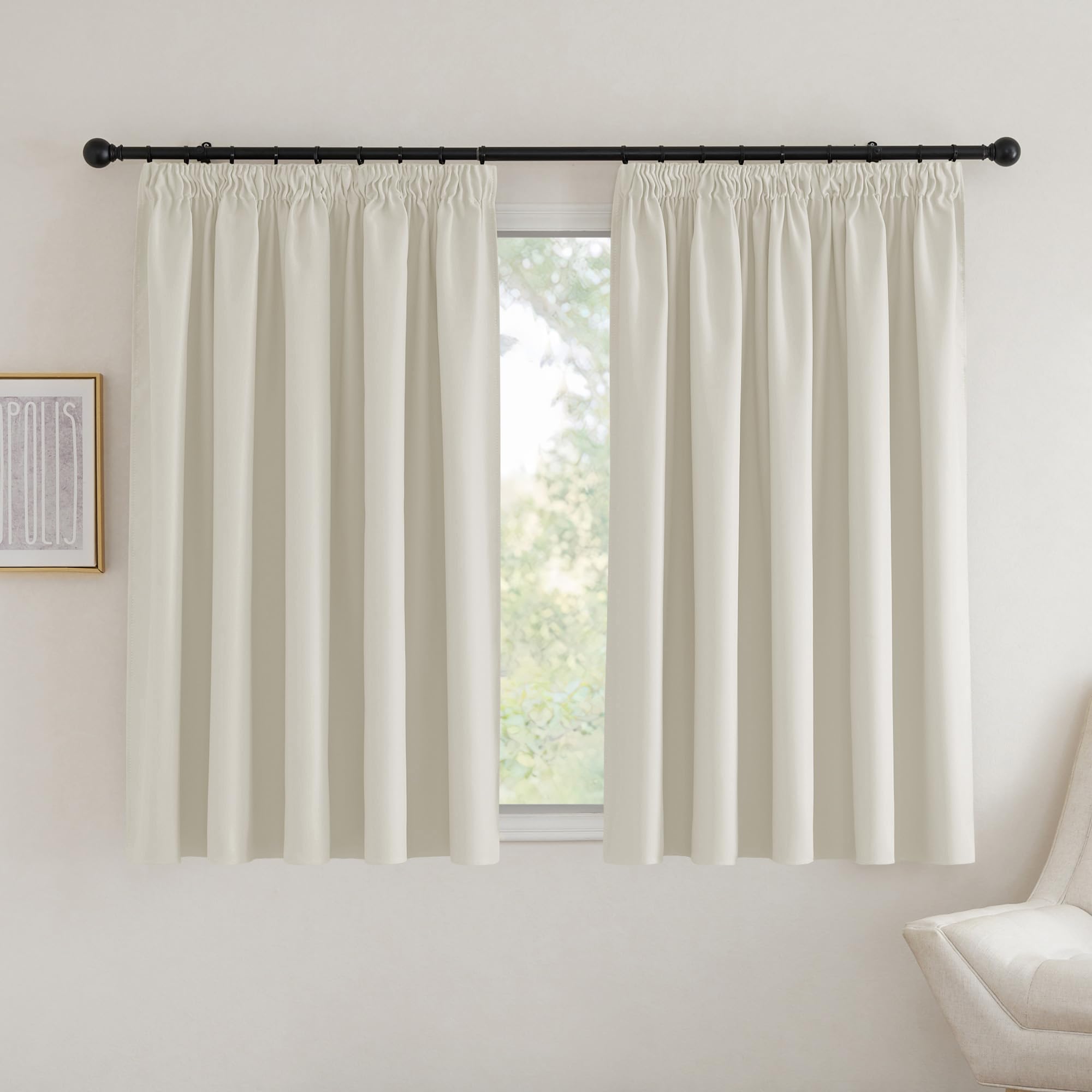 PONY DANCE Beige Bedroom Curtains 90x54 Inch, Thermal Insulated, Room Darkening for Lounge/Living Room/Nursery, W90 X L54, 2 PCs, Light Beige