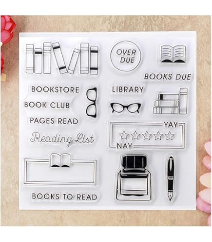 PH PandaHall Timbri Trasparenti A Tema Studio – Giraffa, Gatto, Volpe, Libri, Globo, 1 Foglio 16x11 Cm - 6